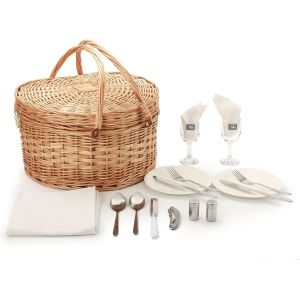 Picnic Basket for 2 Picniking Heart Shaped Empty Woven Wicker Willow Wood Hamper