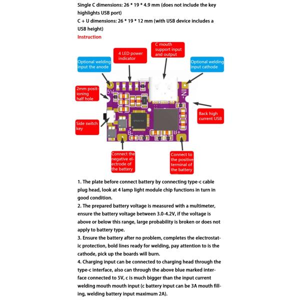 IP5310 Step-Up Power Module Type-C USB Boost Converter 5V 4.2V 3A Lithium Battery Charging Board with LED Indicator