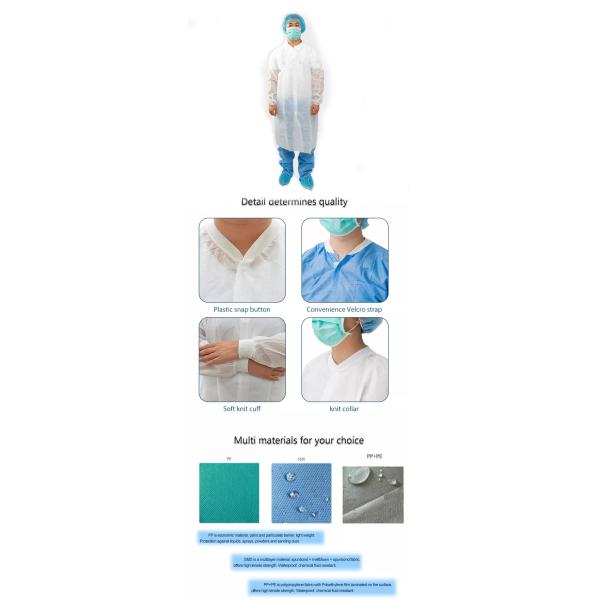 Clean Room Disposable Non Woven Lab Coat S-XXXXL Knitted Cuff