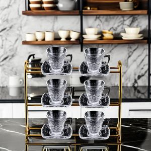 Soda Lime Glass Coffee Tea Cup and Saucer Set in Classic Design for Thanksgiving