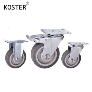 75mm 3inch Platform Trolley Furniture TPR Soft Grey Rubber Plate Swivel Caster