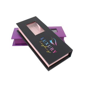 Embossing Folding Gift Box 22cm X 22cm X 9cm Rectangle Shape Purple Color