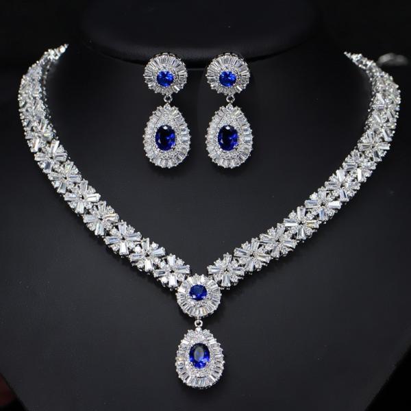 Water Drop Rhinestone Necklace & Earrings Full Crystal Necklace & Earrings Wedding Jewelry Set