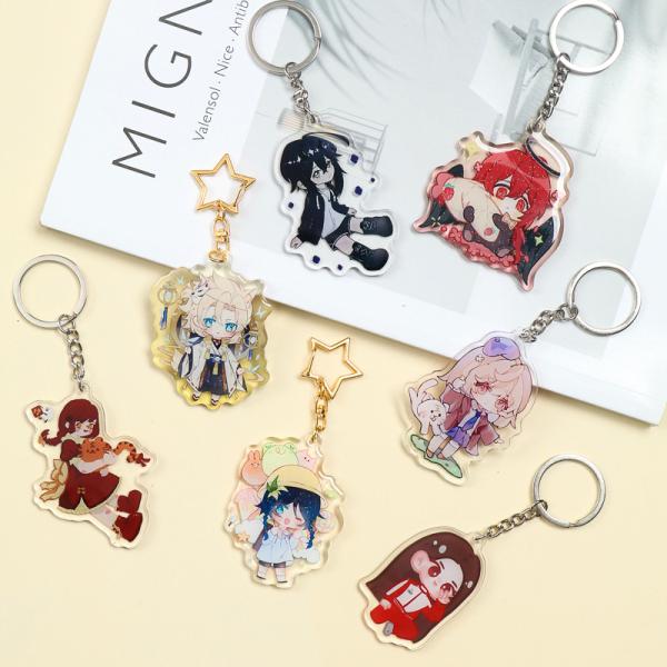 Custom Clear acrylic key chain DIY creative anime cartoon key ring character pendant star humanoid set brand wholesale