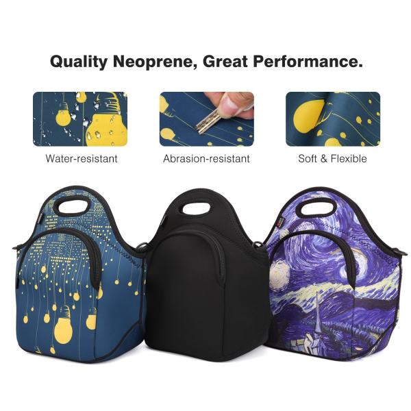 Neoprene Lunch Bag Food Carrier Science Meal Science Purse Shoulder Crossover Unisex Men Women Child Adjustable Strap
