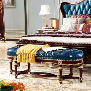 Quality Antique Bedroom Leather Long Footstool Ottoman Bed End Stool Bench for sale