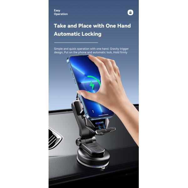 Essager 2023 Pilot 15W Wireless Car Phone Holder High Power 360 Free Rotation Fast Wireless Charging Car