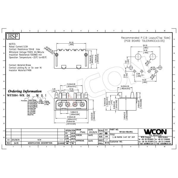 1*4P 5.08mm Pitch Connector Wire To Board Circuit Board Wire Connectors