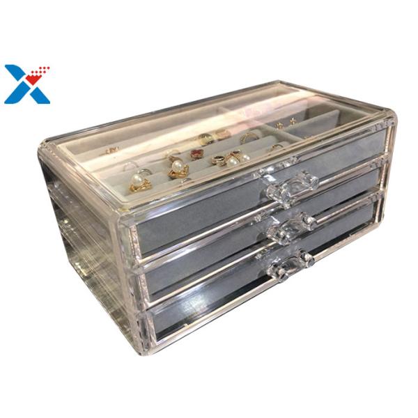 Clear Acrylic Makeup Organiser , Acrylic Jewelry Display Box With Velvet