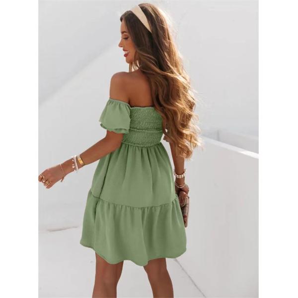 Summer fashion off Shoulder Short Sleeve MIDI Dress Elegant Women&prime;s Clothes Solid Casual Backless Floral Beach Women&prime;s Dresses