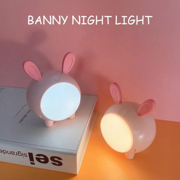 LED 3D Pink Molong Rabbit Night Light Toy Battery Operated PVC for Touch Switch Home Living Room