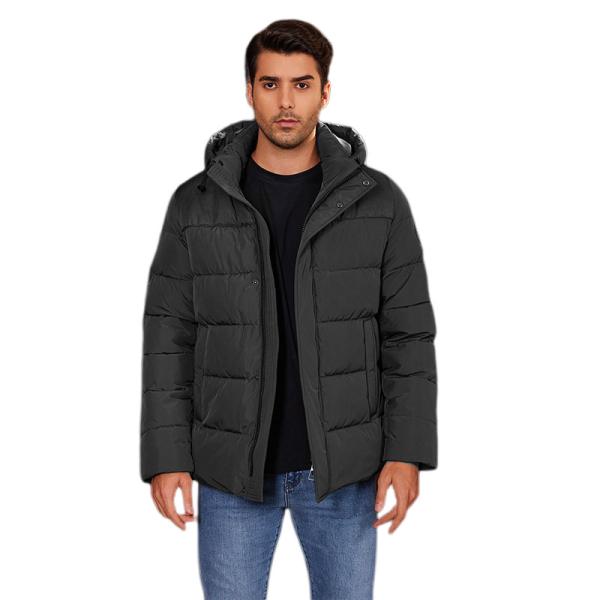 Buy Mid Short Length Hooded Men'S Jacket For Autumn Winter Classic Double Pockets Color Clash Style at wholesale prices