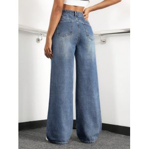 Sky blue high-waisted straight-leg jeans for women