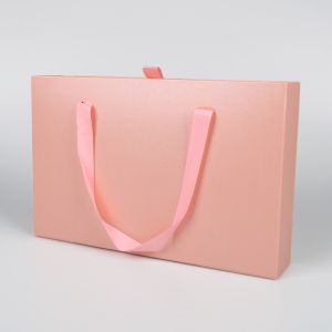 Custom Logo Pink Color Cardboard Drawer Gift Box With Pink Ribbon Luxury Gift
