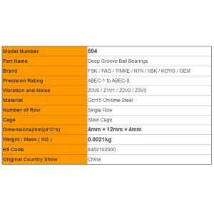 604 Endurable Miniature Skateboard Bearings With Long Service Life