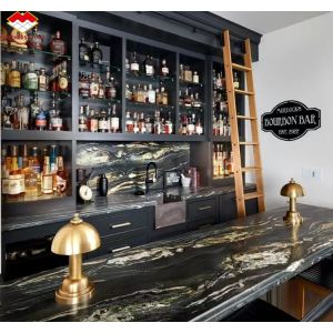 Modern Natural Phoenix Feather Black Gold Marble Stone Stair Steps Tile Big Slab