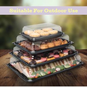 Rectangle Cake Platter With Lid Reusable Buffet Catering Sandwich Trays