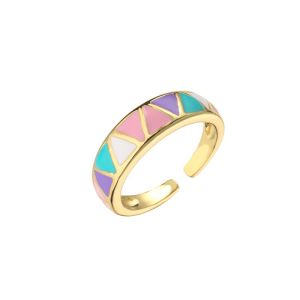 Enamel Rainbow Dripping Oil Rings 18k Gold Plated Brass Ring Rhombus Triangle