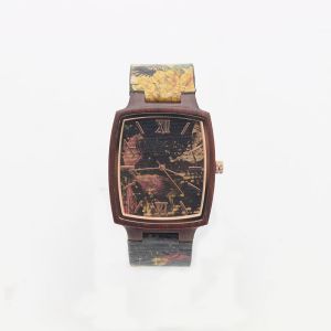 China Square Mens Black Leather Watch Eco Friendly Cork Band No Harm To Skin on sale