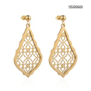 China Hollow Palace Style 14k Gold Stainless Steel Earrings 5.8cm on sale