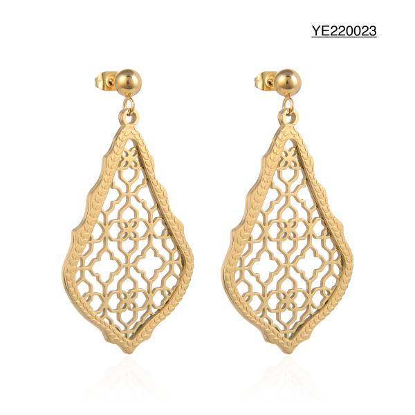 Buy Hollow Palace Style 14k Gold Stainless Steel Earrings 5.8cm at wholesale prices