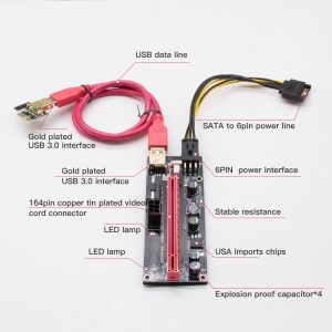 PCIE Riser 1X to 16X Graphics Extension for GPU Powered Riser Adapter Card 60cm