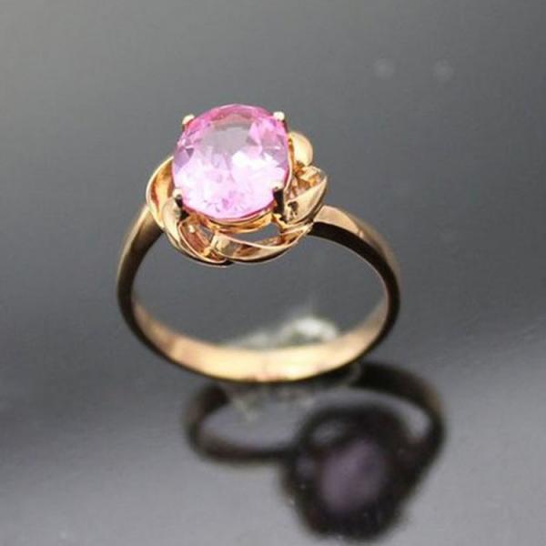 18k Rose Gold Plated Sterling Silver Engagement Ring with Pink Cubic Zirconia(F66)