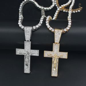 Fashion Hip Hop CRUCIFIX CROSS Pendant Necklace Hiphop 4mm Twist Rope Tennis