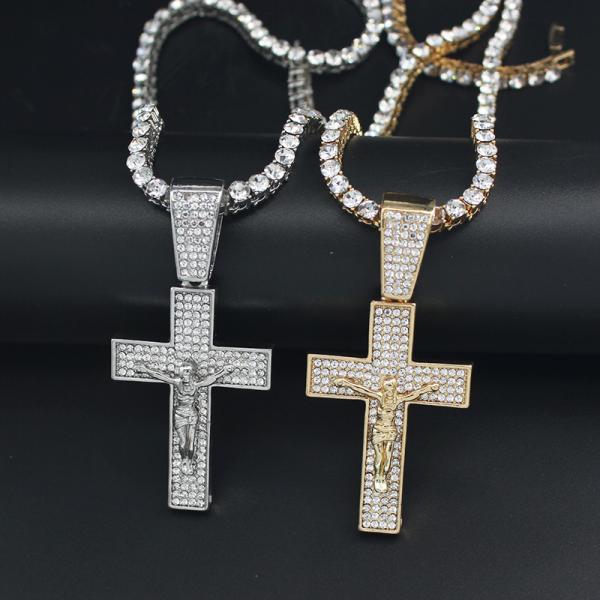 Fashion Hip Hop CRUCIFIX CROSS Pendant Necklace Hiphop 4mm Twist Rope Tennis