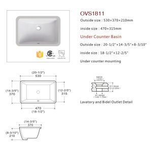Rectangular Undermount Design Commercial Hand Wash Basin Scratch-Resistant