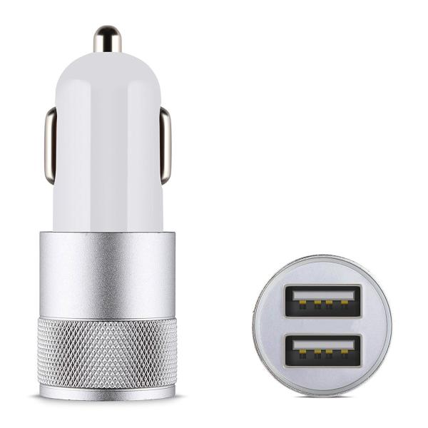 5V2.1A knurling dual USB car charger for mobile phone metal rings type