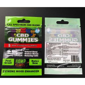 Printed Zipper Resealable Plastic Bag Packaging Cbd Gummy Candy Pouch Glossy