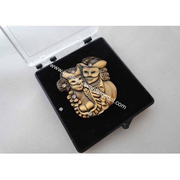 3D Zinc Alloy, Aluminum, Stainless Steel Lapel Pins / Soft Enamel Pin with Rhinestone, Antique Gold Plated