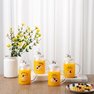 Heat Resistant Transparent 560ml Milk Juice Glass Bottle With Straw