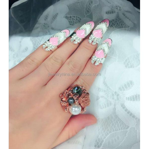Fashion Jewelry Rhinestone Fingernail Protective Bowknot Nail Ring Charm Crown Flower Crystal Finger Nail Rings For Women AP455