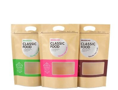 Stand Up k Packaging Brown Or White Small Kraft Paper Bag With Clear Window