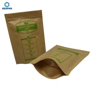 Zipper Compostable Paper 150gsm Biodegradable Kraft Bags