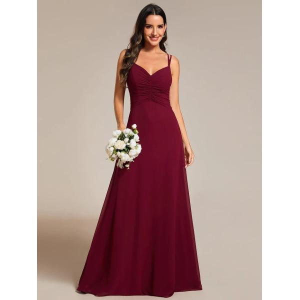 Sexy Empire A-line Adjustable Straps V-neck Pleated Burgundy Chiffon Prom Dress