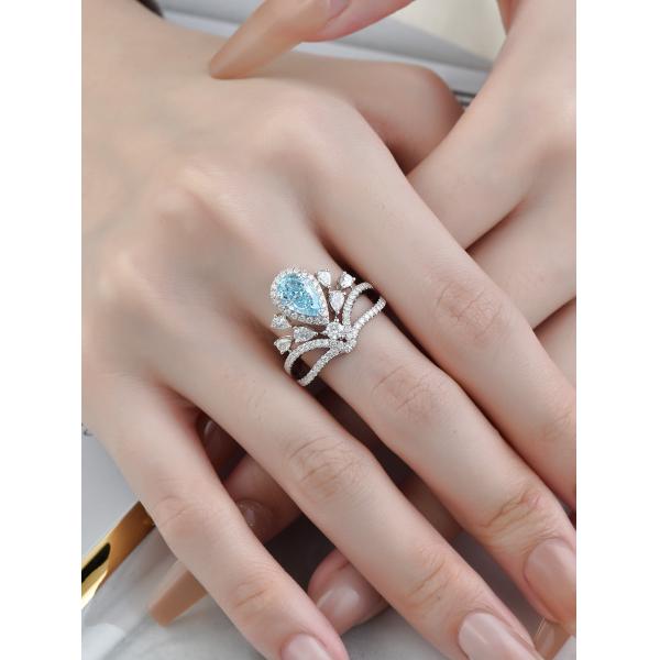 Buy Fancy Intense Blue Lab Grown Diamond Rings 1.23ct VS IGI Cert 18k Gold Ring at wholesale prices