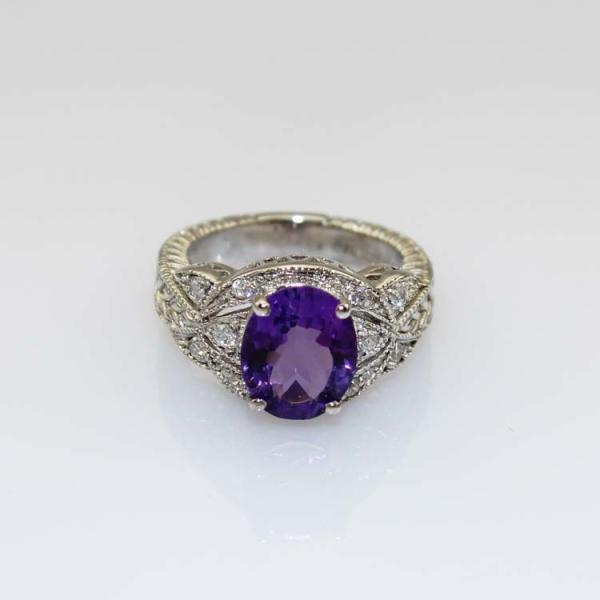 925 Silver Engagement Ring with 8mmx10mm Blue Topaz CZ Diamonds (F94)