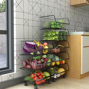 OEM Black Removable Stainless Steel Kitchenwares MultiLayer Vegetable Shelving