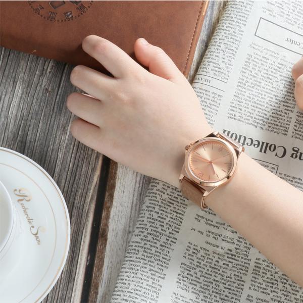 Women's Analog Quartz Rose Gold Watch with Stainless Steel Mesh Strap Ladies Watch Simple and Elegant