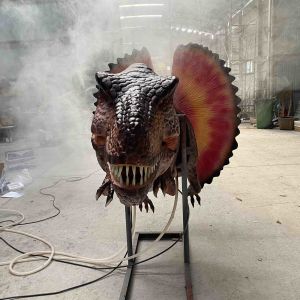Lifelike Realistic Animatronic Dinosaur Dilophosaurus Head With Smoking Effect