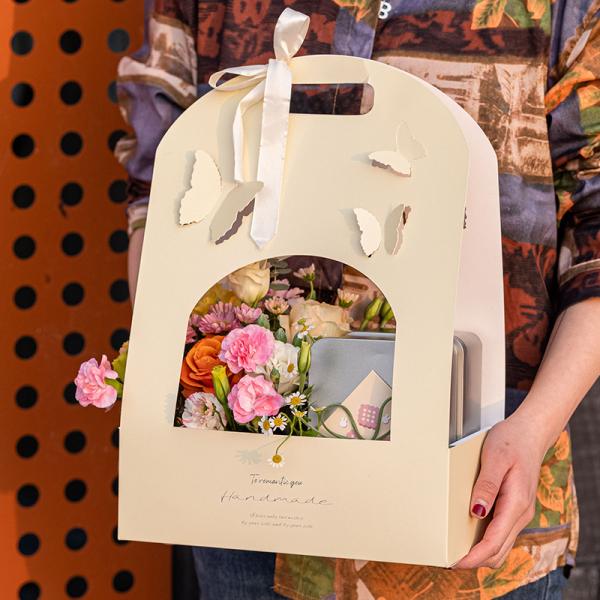 Custom Logo Hand Gift Butterfly Box for Creative Wedding Flower Basket Packaging