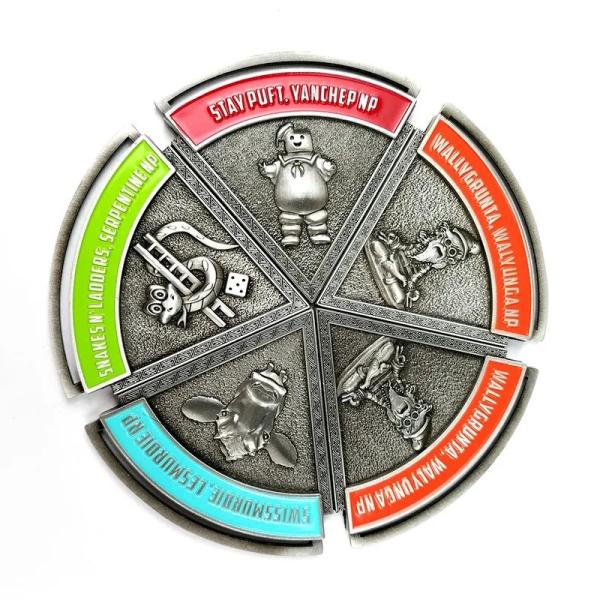 Buy 5 Part Antique Silver Segment Custom Event Medals With Magnet at wholesale prices