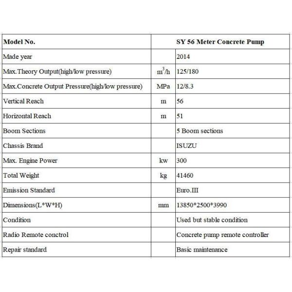 Cylinder Type Structure Second Hand 56 Meters Concrete Pump Used for Infrastructure