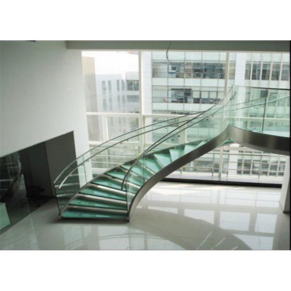 Residential Metal Spiral Staircase Stainless Steel Railing Laminated Glass Treads