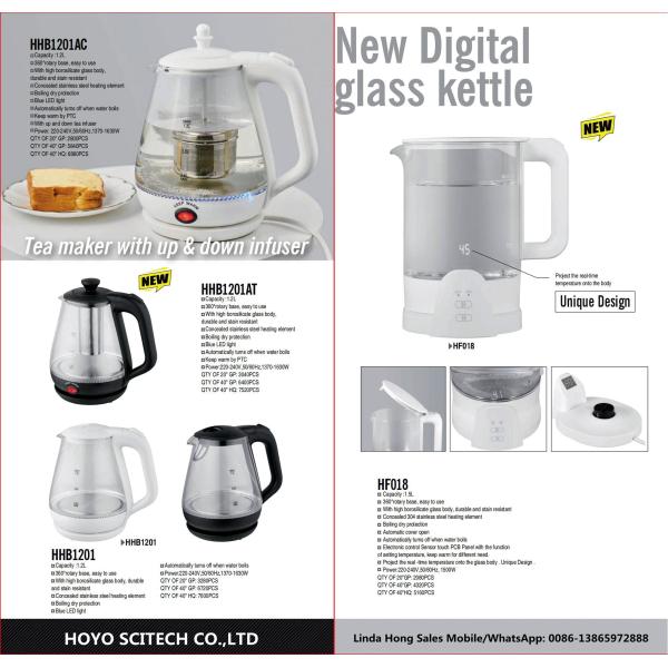 50/60Hz Glass Coated Electric Tea Kettle for Kitchen Household
