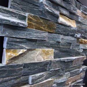 P013 Grey Slate with P014 Rust Rock Face Ledge Stone, China Wall Stone Cladding