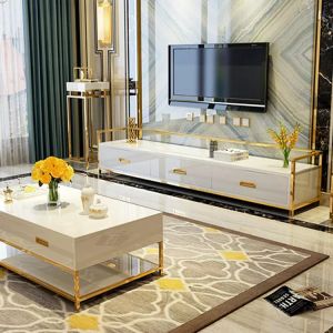 Modern Luxury Metal Frame TV Cabinet Multifunctional White Television Stan